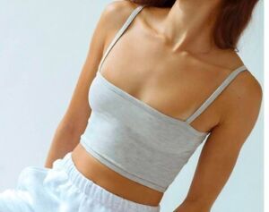 Joah Brown Crop Ribbed cami tank In Grey Sz XS/S